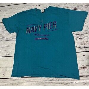 Mens Navy Pier Est. 1916 Chicago Lake Michigan Gildan Size XL Light Blue Purple